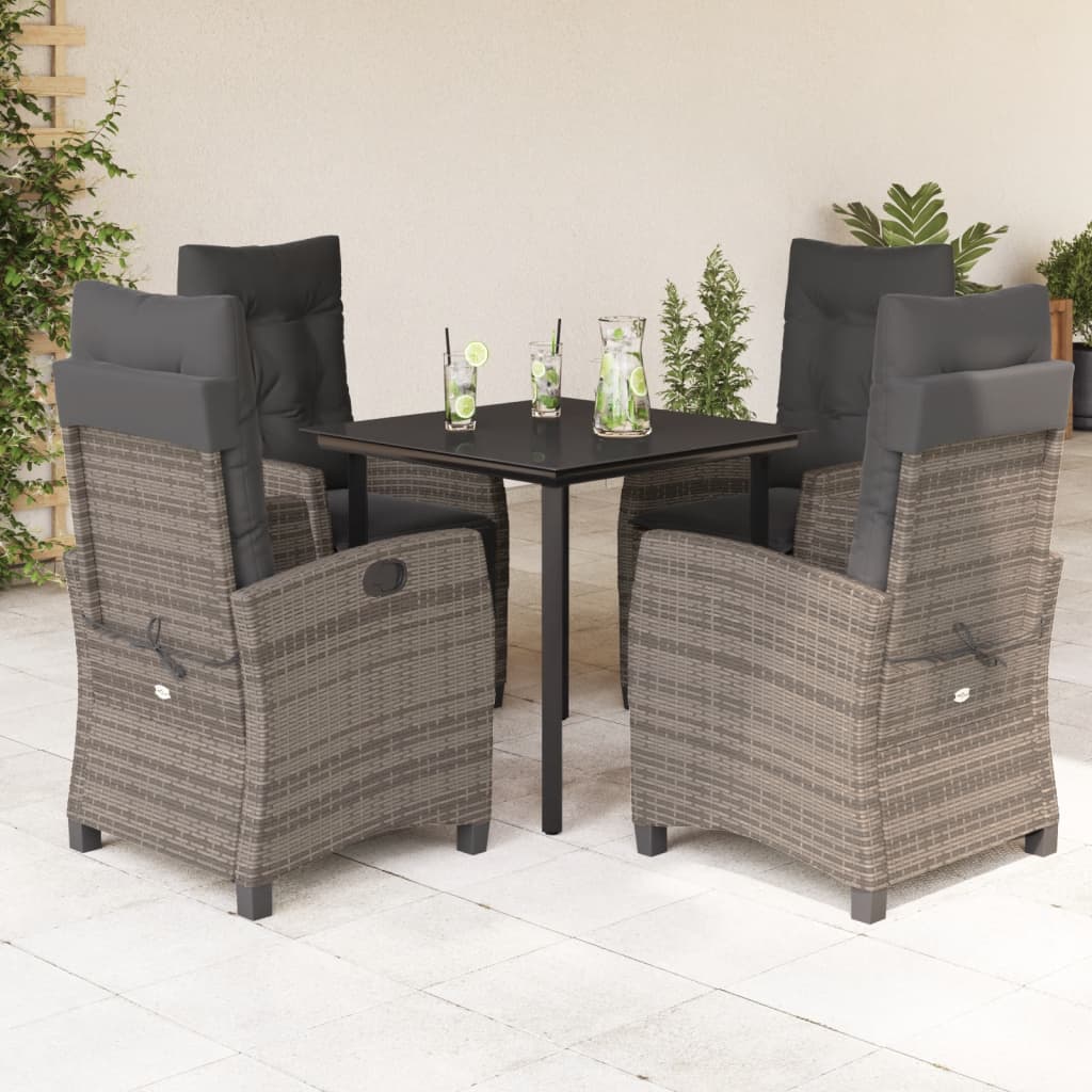 5-tlg. Garten-Essgruppe mit Kissen Grau Poly Rattan